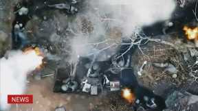 Horrible footage! Ukraine drones drop grenades blow up Russian Wagner group position