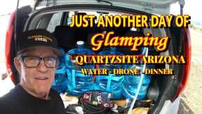 RV VLOG - Boondocking in Quartzsite, - Trash dump, Get Water, Drone video, Cooking Dinner.