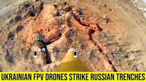 Ukrainian FPV drones destroy Russian trenches and their equipment near Bakhmut.