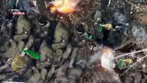 Horrible!! Ukraine drones drop bombs blow up dozens Russian Wagner soldiers on Bakhmut frontline