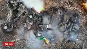 Horrible! Ukrainian special forces drones blow up dozen Russian infantry in trench Bakhmut