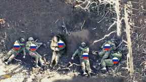 Horrible! Ukraine FPV drone drop bombs on Russian frontline soldiers