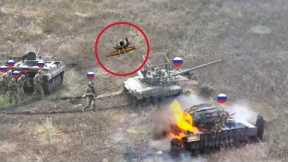 Horrifying Moment!! How Ukrainian Drones blow up Russian T-90 Tank in combat Avdiivka