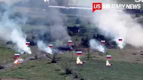 Horrifying Moment Ukrainian Drones Blows Up Russian Military Vehicles
