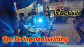 Bore welding and line boring a dozer blade C frame and installing on a John Deere 700J