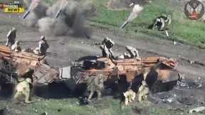 Ukraine Use Thermobaric Bomb on FPV Drone Kill 50 Russian Soldiers When Hiding Behind Destroyed Tank